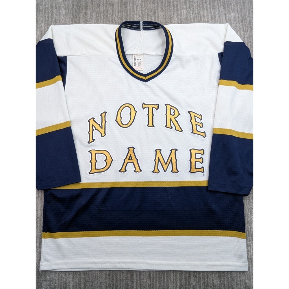 Vintage 90s Bauer Notre Dame Hockey Jersey NCAA College Made in Canada Sz Medium